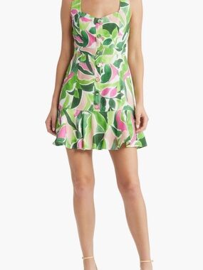 Milly Printed Mini Dress – Green & Pink Tropical – Size 0